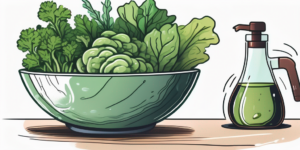 A bowl filled with fresh greens soaking in a mixture of water and vinegar