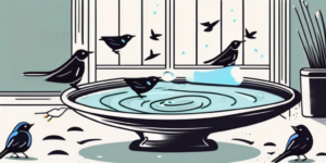 A bird bath filled with baking soda and a scrubbing brush on the side