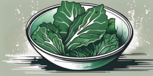 Fresh collard greens submerged in a bowl of salted water
