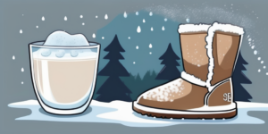 A pair of uggs covered in salt stains next to a bowl of water