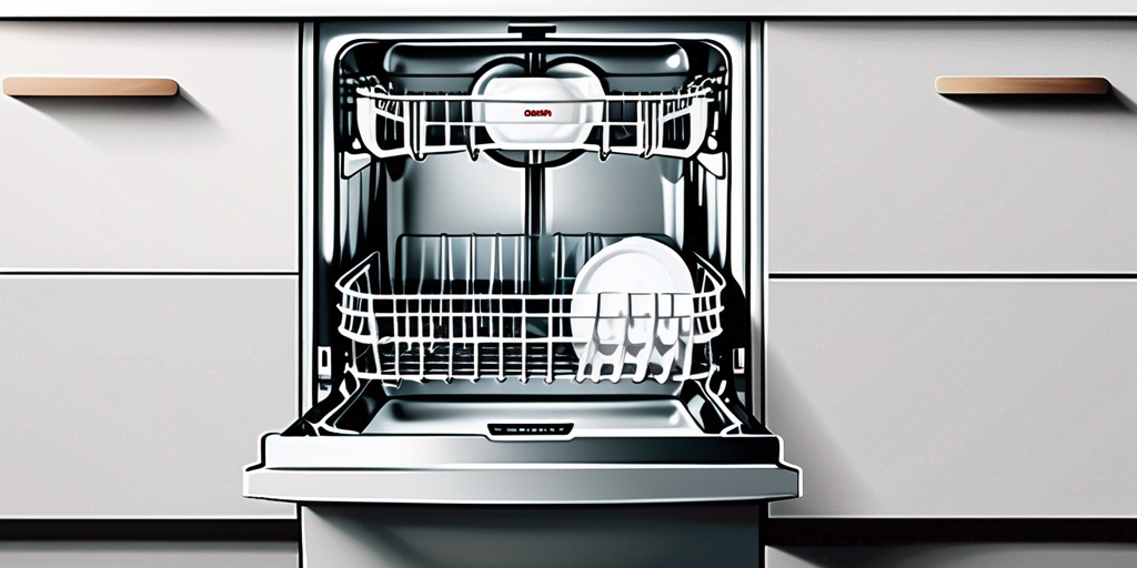 A bosch dishwasher open with a bottle of vinegar and a box of baking soda next to it