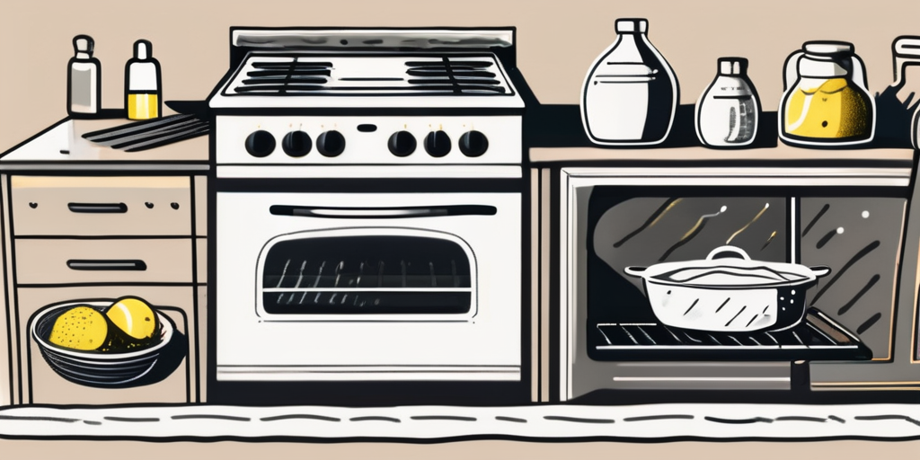 An open oven with natural cleaning materials like baking soda