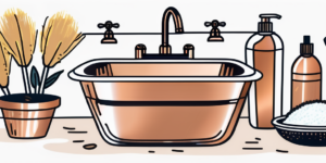 A copper sink filled with natural cleaning ingredients like lemon