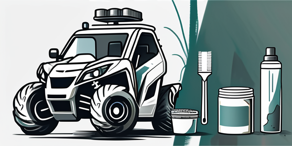 An atv cab with cleaning tools like a brush