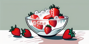 Fresh strawberries submerged in a bowl of water with baking soda