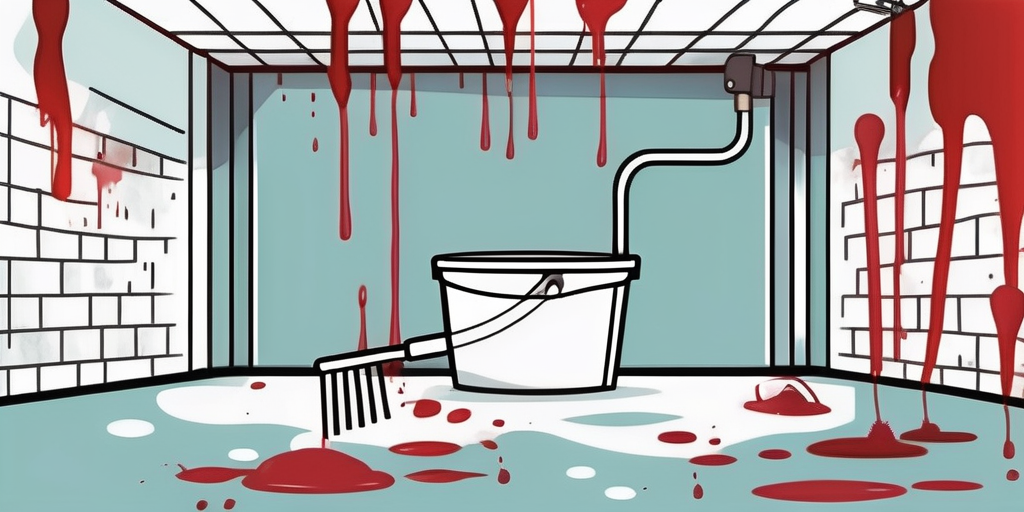 A wall with a few blood splatters being cleaned by a professional cleaning tool