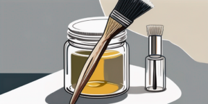 A paintbrush with oil-based polyurethane residue being cleaned by dipping it into a jar of mineral spirits