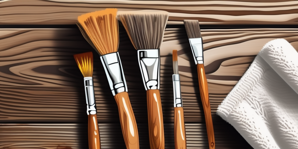 Several paintbrushes with oil-based wood stain on them